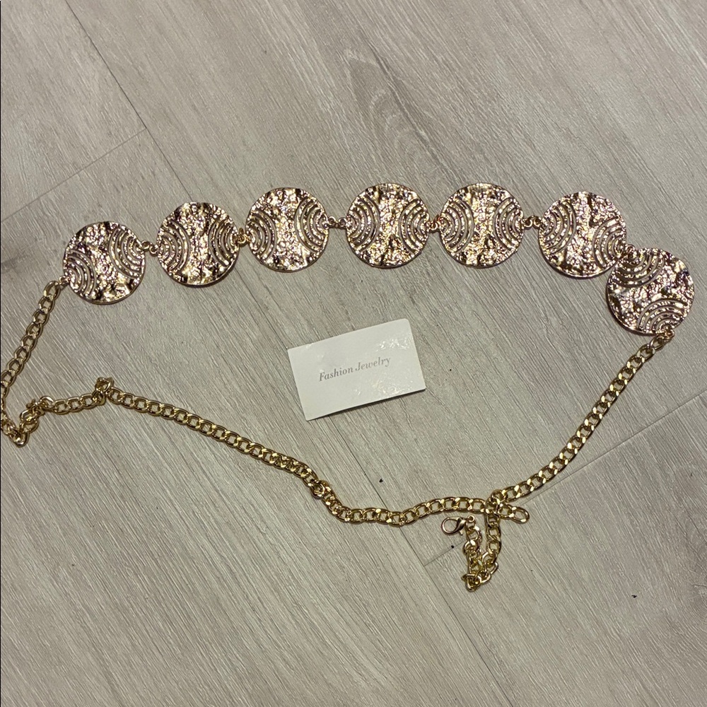 Gold Chain Belt with Textured Discs